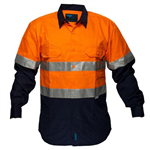 PRIME MOVER MA101 COTTON DRILL SHIRT 2TONE LONG SLEEVE REFLECTIVE TAPE ORANGE NAVY MEDIUM