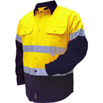 PRIME MOVER MA101 COTTON DRILL SHIRT 2TONE LONG SLEEVE REFLECTIVE TAPE YELLOW NAVY 5XL